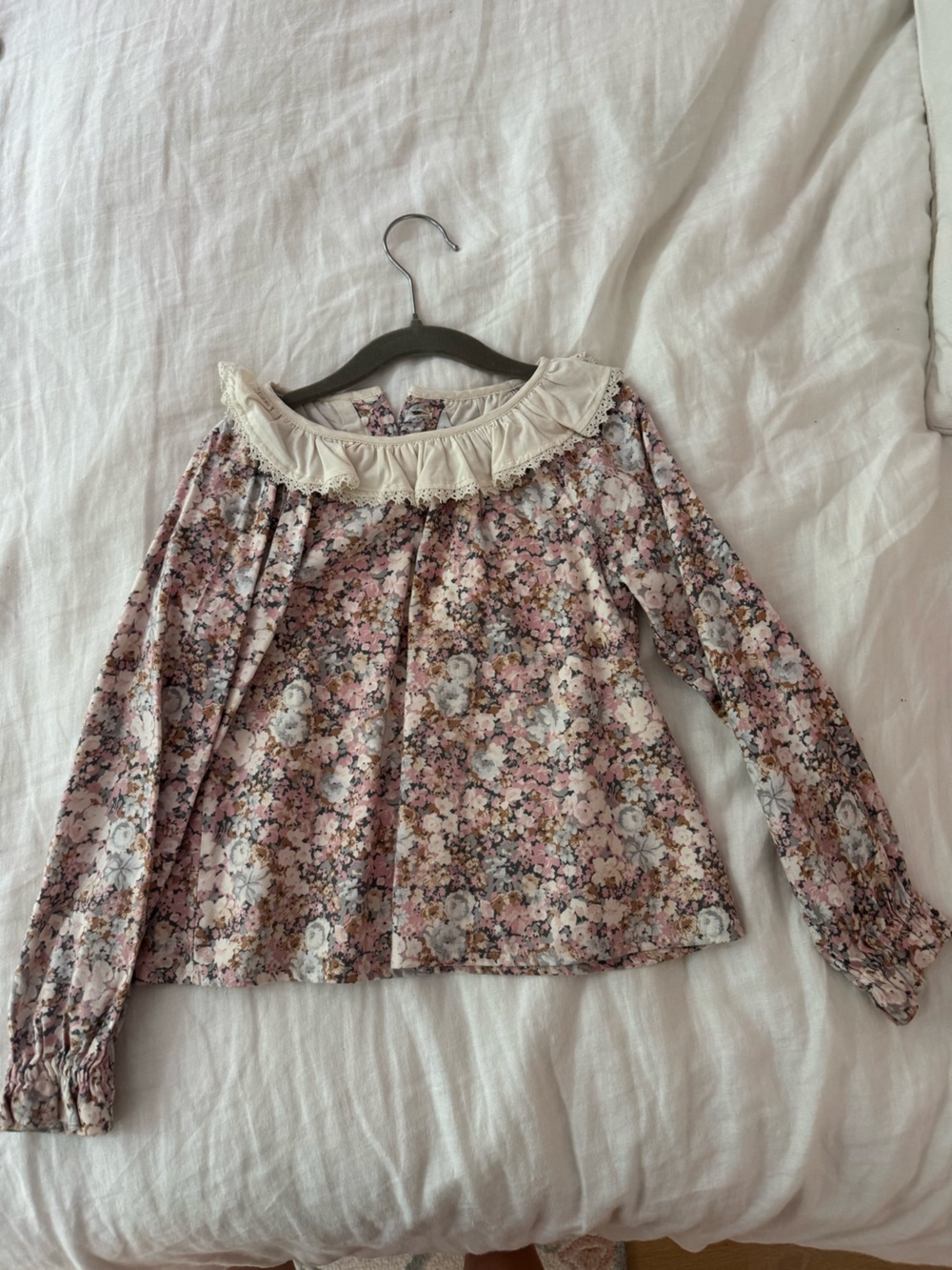 Janie and Jack Pink Floral Long-Sleeve Dress with Lace Collar